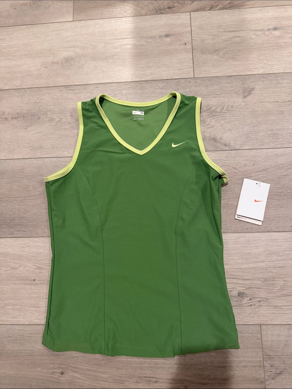 Nike Women's Green Athletic V‑Neck Tank with Yellow Trim